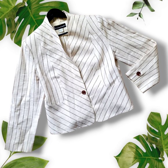 Bianca Nygard Jackets & Blazers - 100pc Linen Cream Striped Blazer, ~Medium
